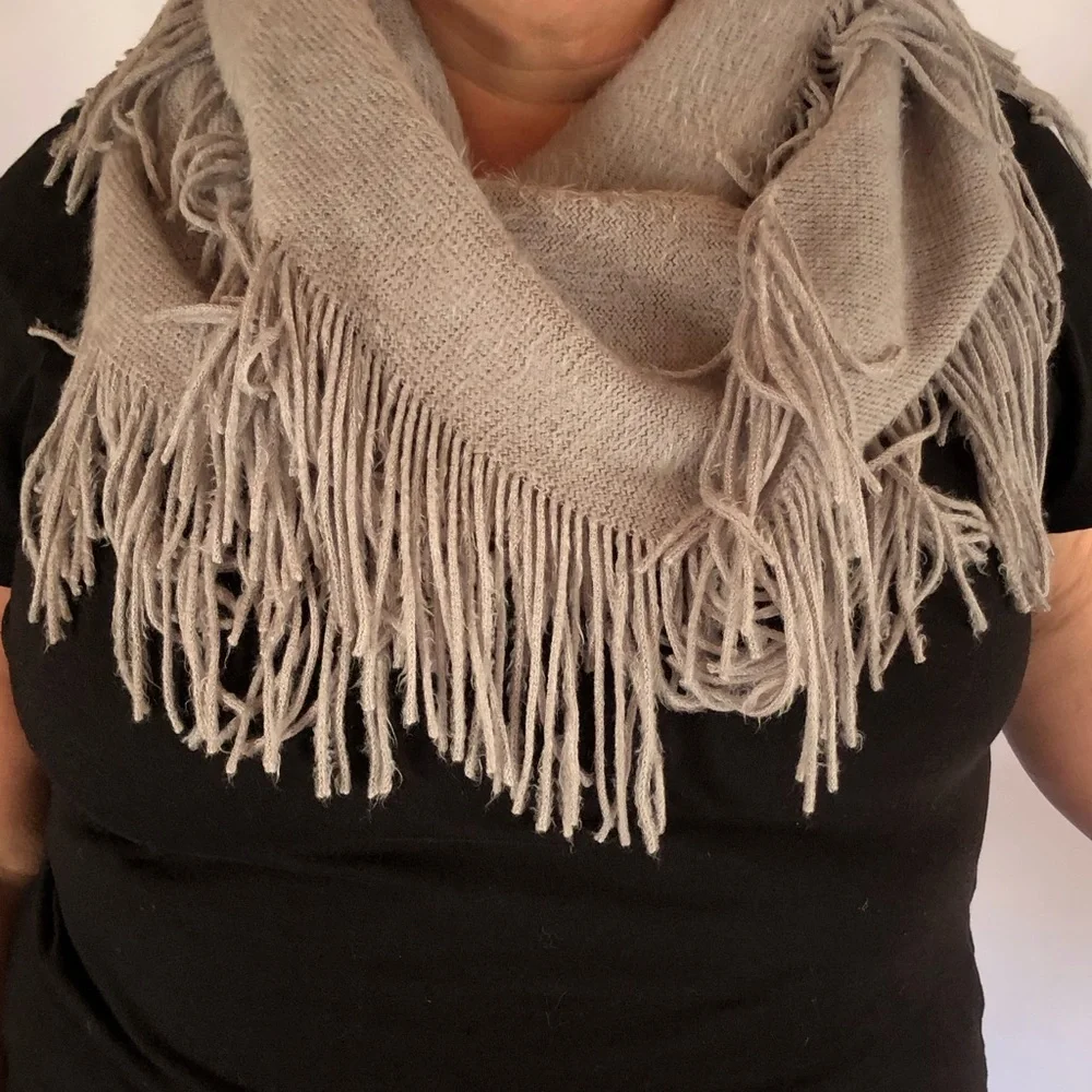 Saks Fifth Avenue Grey Infinity Scarf Double Hem Fringe